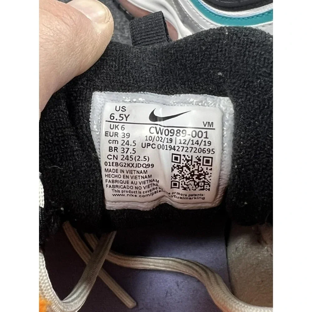 Nike Air Max 97 Shoes Youth Size 6.5Y Silver‎ Teal Orange Sneakers CW0989-001